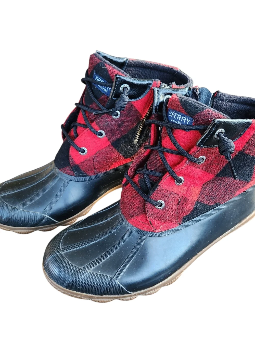 Sperry Topsider Saltwater Duck Lug Boot Waterproof Buffalo Check Plaid Size 8.5